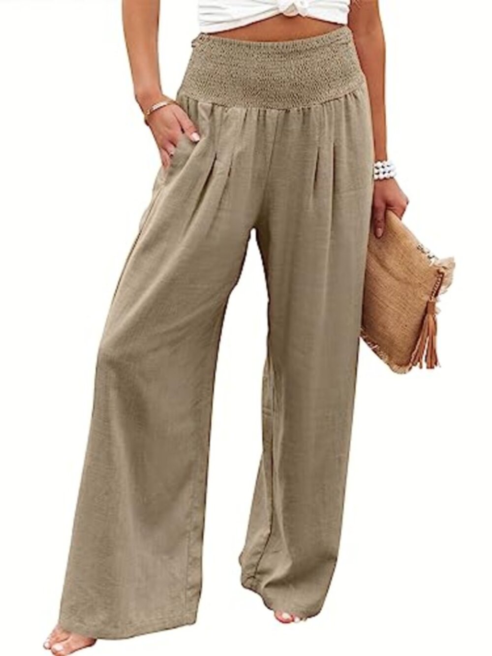 Linen Palazzo Wide Leg Pants with Pockets High Waist Lounge Beach